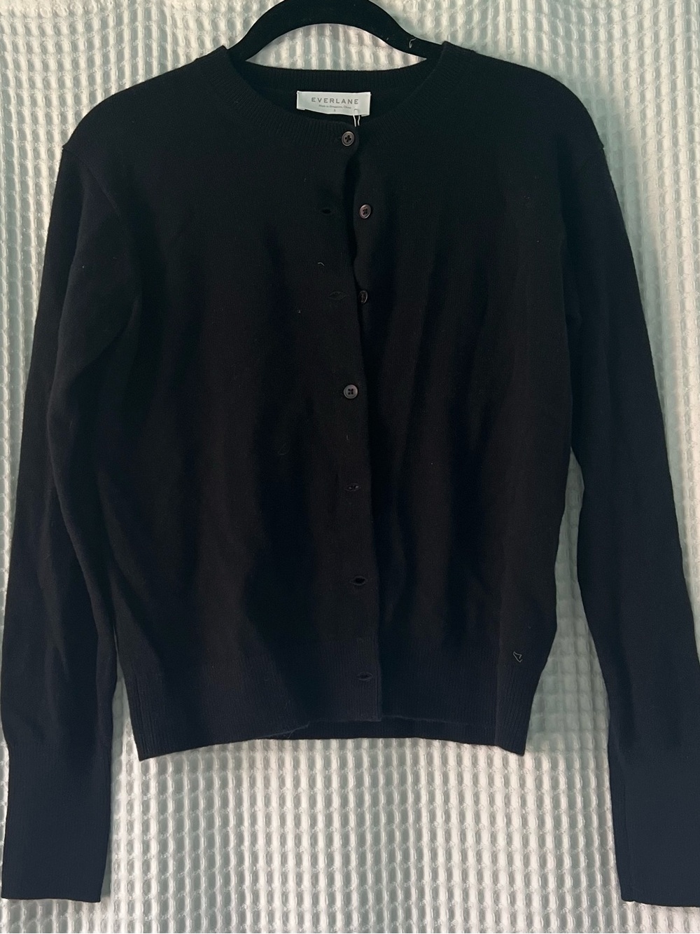 Everlane Black Button-Front Crewneck Cardigan